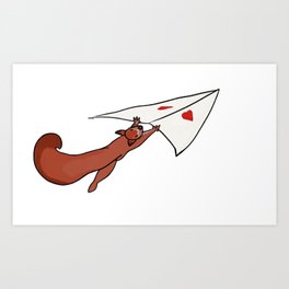 Love Delivery Art Print | Painting, Simple, Minimalism, Vegan, Squirrel, Red, Romance, Digital, Abstract, Letter 