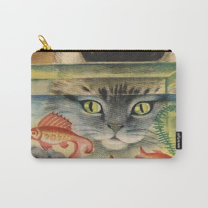 Cat Looking at Goldfish Vintage Art Carry-All Pouch