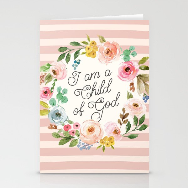 I am a Child of God Stripey Watercolor Floral Stationery Cards
