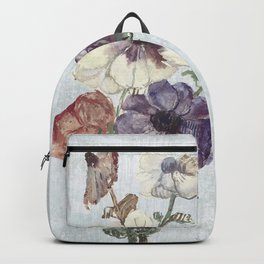 Revision of Anemones Backpack | Nature, Floral, Boho, Summer, Garden, Other, Blue, Bohochic, Illustration, Flowers 