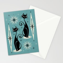 Mid Century Meow Retro Atomic Cats on Blue Stationery Card