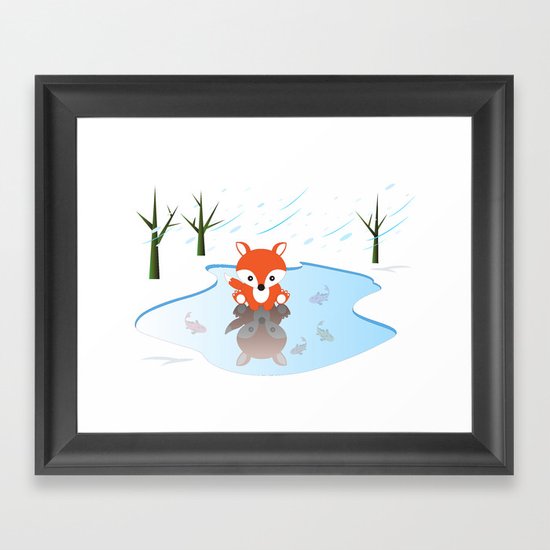 Little Fox On Ice Framed Art Print