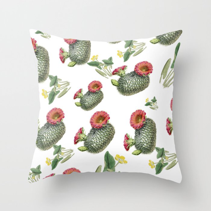 Spiny cactus flower and wild plants Throw Pillow