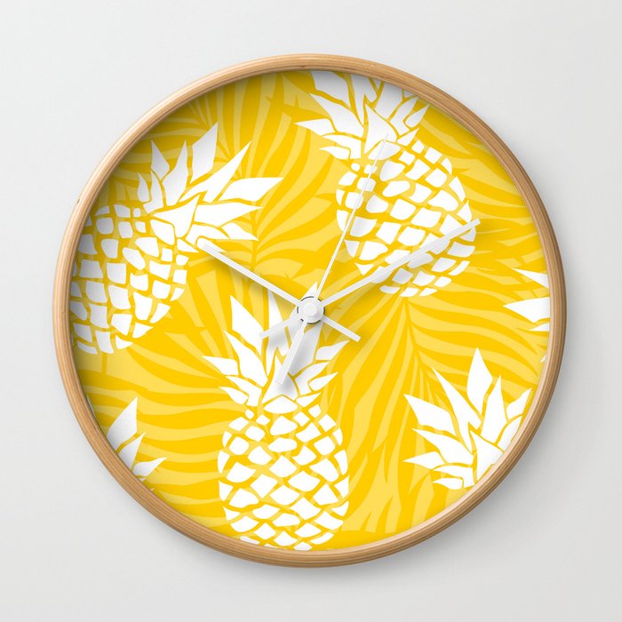Bright Yellow, Summer, Pineapple Art Wall Clock