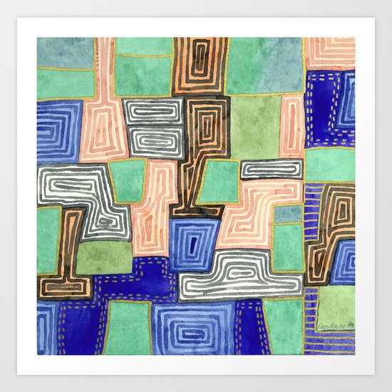 Complex Pattern with Golden Lines Art Print