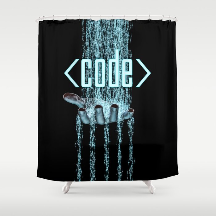 Code / 3D render of binary data flowing on to human hand Shower Curtain