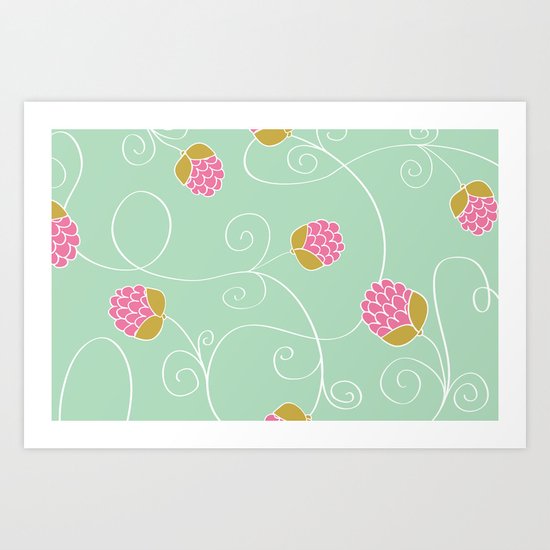 Raspberry Patch Aqua Art Print