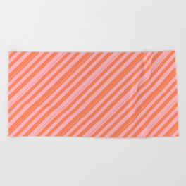 [ Thumbnail: Coral & Light Pink Colored Stripes/Lines Pattern Beach Towel ]