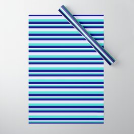 [ Thumbnail: Turquoise, Blue, and Lavender Colored Lined Pattern Wrapping Paper ]