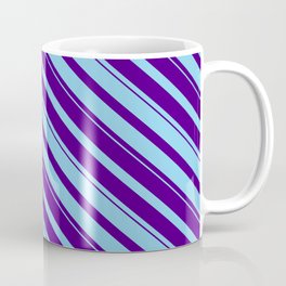 [ Thumbnail: Sky Blue & Indigo Colored Striped Pattern Coffee Mug ]