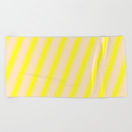 [ Thumbnail: Bisque & Yellow Colored Stripes/Lines Pattern Beach Towel ]