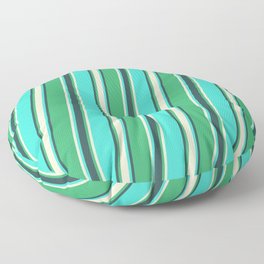 [ Thumbnail: Sea Green, Light Yellow, Turquoise, and Dark Slate Gray Colored Striped Pattern Floor Pillow ]