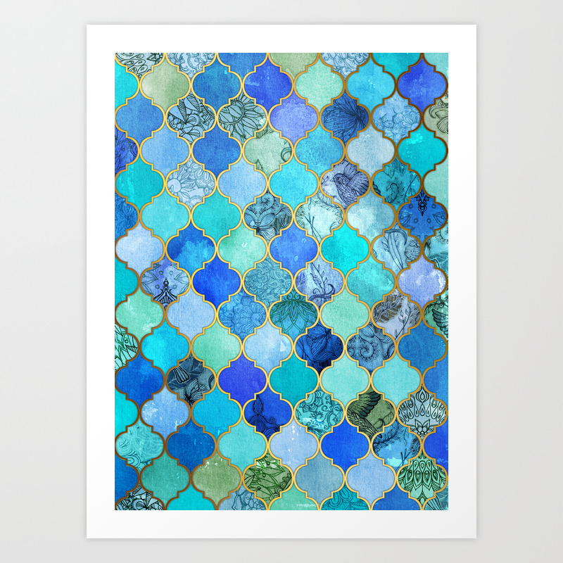 Cobalt Blue Aqua Gold Decorative Moroccan Tile Pattern Art Print Cobalt Blue Aqua Gold Decorative Moroccan Tile Pattern Art Print By Micklyn Society6