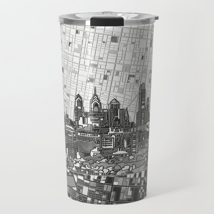 philadelphia city skyline black and white Travel Mug