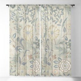 William Morris Vintage Orkney Wilhelmina Linen Sage Green Floral Sheer Curtain