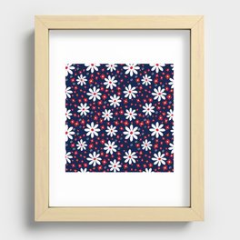 Funky Cosmo Flowers Pattern Blue White and Red Recessed Framed Print
