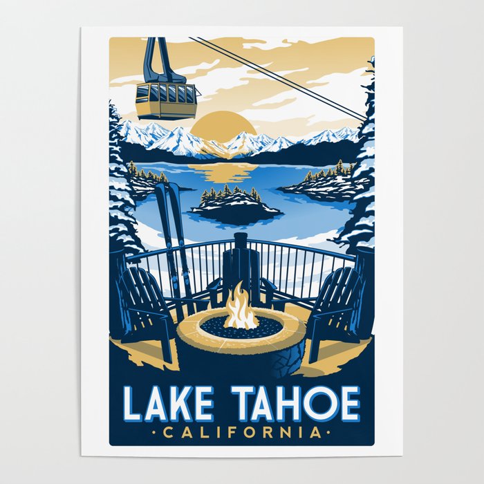 Lake tahoe California vintage travel poster Poster