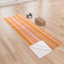 [ Thumbnail: Pink & Dark Orange Colored Lined Pattern Yoga Towel ]