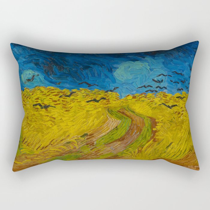 Wheat Field With Crows Painting Rectangular Pillow