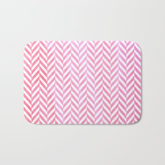 Watercolor Herringbone Chevron pattern - pink on white Bath Mat