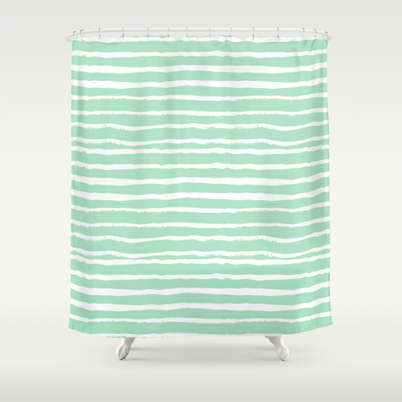 Mint Stripes Painted Stripe Pattern, Gender Neutral Shower Curtains