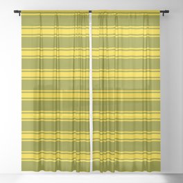 [ Thumbnail: Green and Yellow Colored Pattern of Stripes Sheer Curtain ]