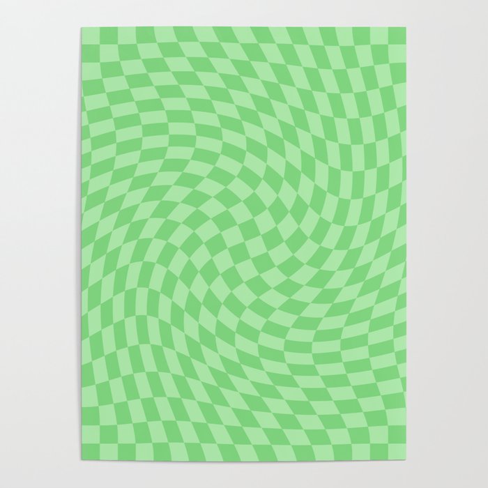 Retro Sage Green Twisted Checker Swirl Poster