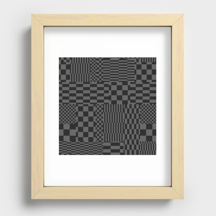 Glitchy Checkers // Grayscale Recessed Framed Print