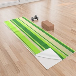 [ Thumbnail: Light Green, Forest Green, and Pale Goldenrod Colored Lines Pattern Yoga Towel ]