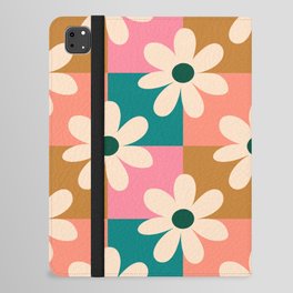Daisy checkered - colors  iPad Folio Case | Digital, Flower, Retro, Groovy, Checkered, Check, Salmon, Gingham, Green, Floral 