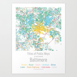 Titles of Public Ways in and around Baltimore Art Print