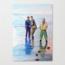 Watercolor painting with fishermen. Illustration Canvas Print