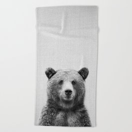 Grizzly Bear - Black & White Beach Towel