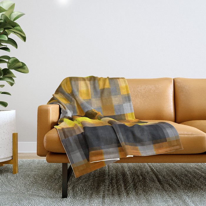 geometric symmetry art pixel square pattern abstract background in yellow brown Throw Blanket