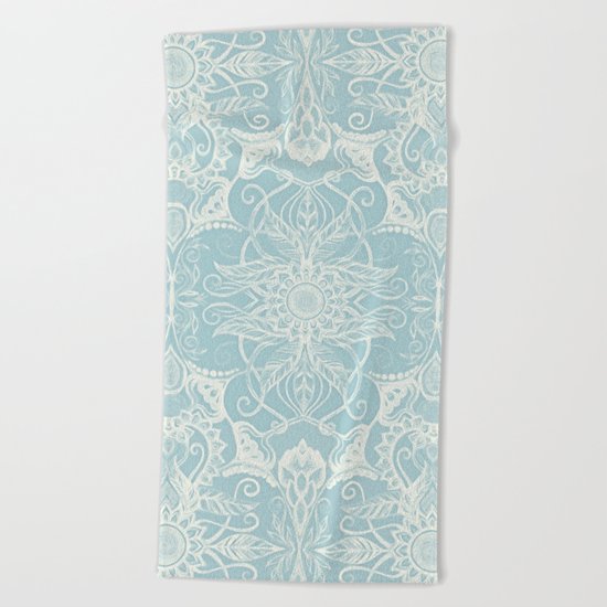 Floral Pattern in Duck Egg Blue & Cream Beach Towel