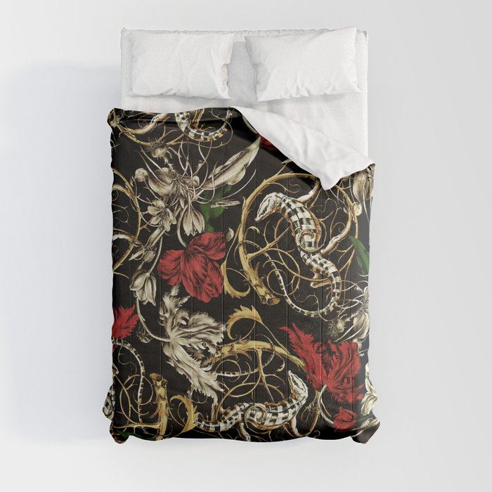 Floral and  Lizard Pattern Comforter