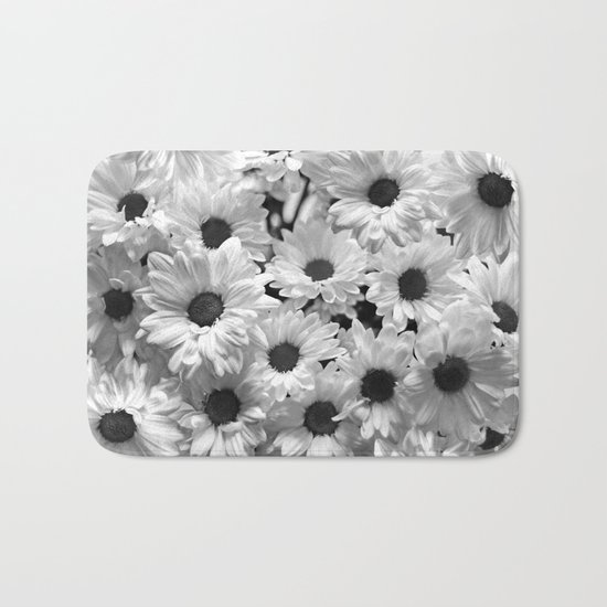 Daisy Chaos in Black and White Bath Mat