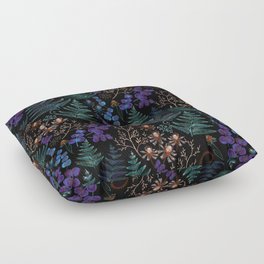 Moody Florals with Fern Leaves Black Floor Pillow