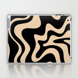 Retro Liquid Swirl Abstract Pattern in Black and Camel Laptop Skin