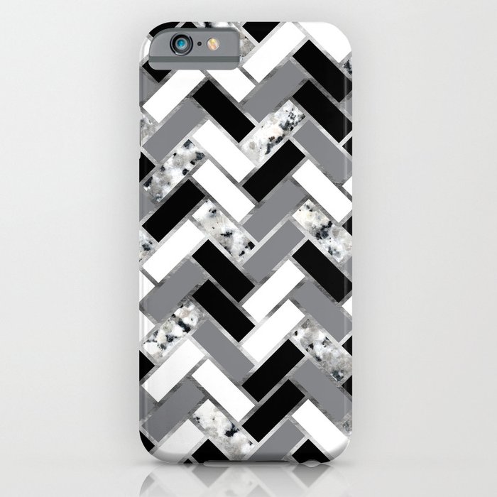 Shuffled Marble Herringbone - Black White Gray Silver iPhone Case