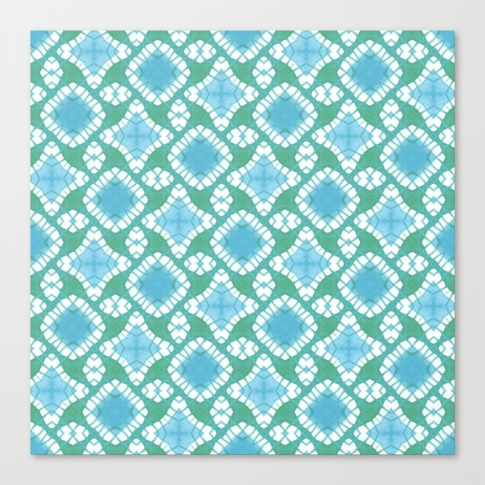 Blue and Green Watercolor Tie Dye Retro Pattern Canvas Print