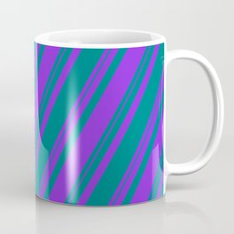 [ Thumbnail: Purple & Teal Colored Stripes Pattern Coffee Mug ]