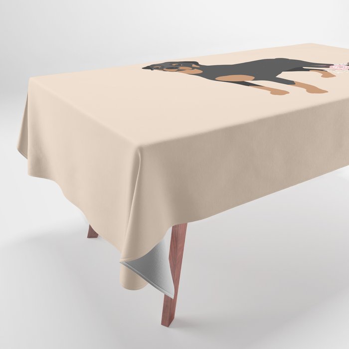 Rottweiler and Flowers Rottie Dog Beige Tablecloth