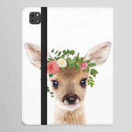Baby Deer with Flower Crown, Baby Girl, Pink Nursery, Baby Animals Art Print by Synplus iPad Folio Case