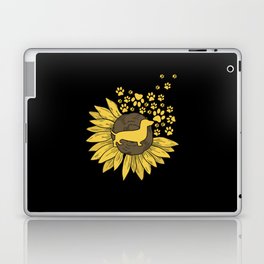 Sunflower with paws and dachshund Laptop Skin