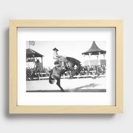 Cowboy On Bucking Bronco At Rodeo - Circa 1910 Recessed Framed Print