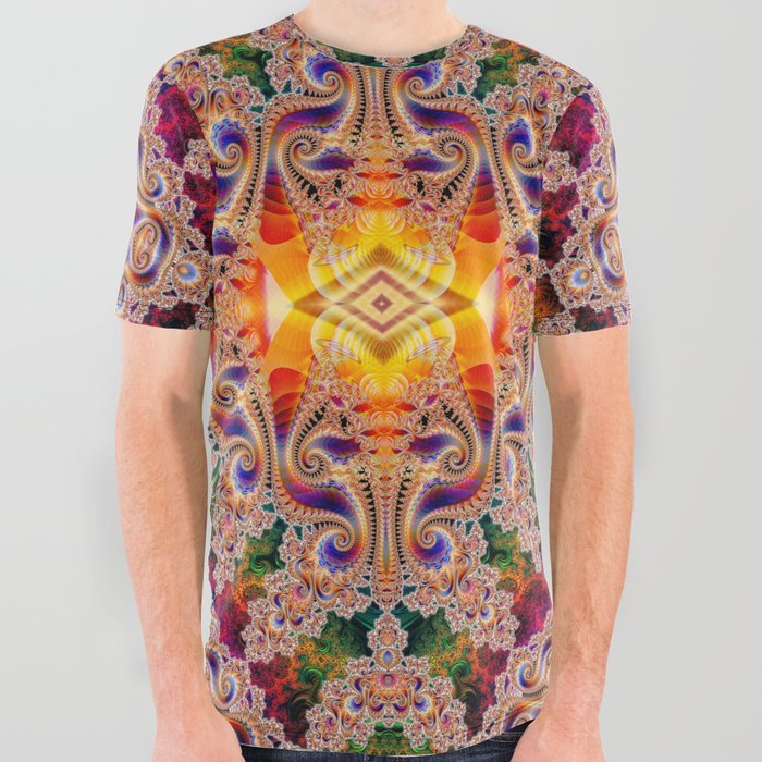 BBQSHOES: Diamond Phoenix Heart Fractal All Over Graphic Tee