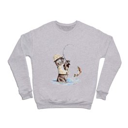 " Natures Fisherman " fishing river otter with trout Crewneck Sweatshirt