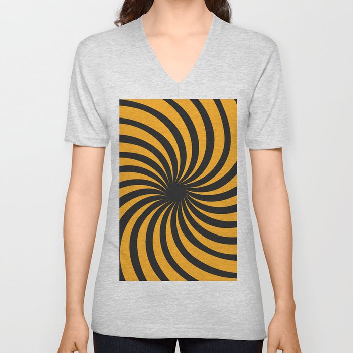 Black and Yellow Radial Sunbeams. V Neck T Shirt