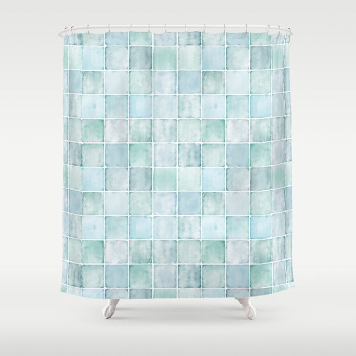 Sea Glass Tiles Watercolor Shower Curtain